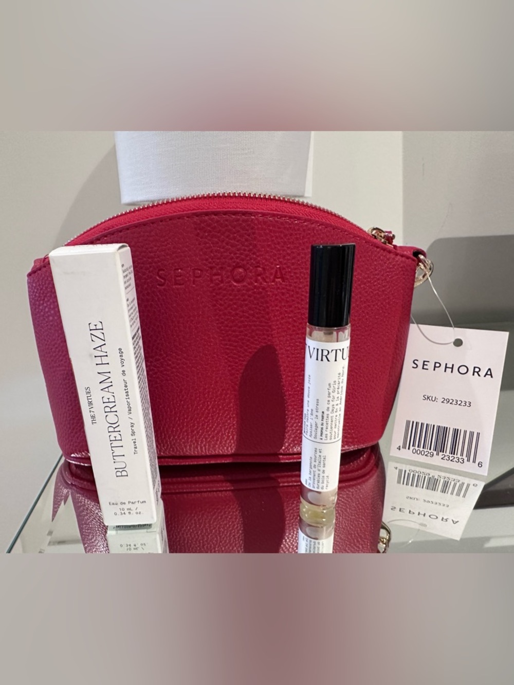 The 7 Virtues Buttercream Haze Roller Perfume Set & Red Sephora Bag NWT